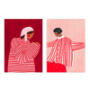 Conjunto de dos cuadros ilustrados con mujeres en camisas a rayas rojas, kudeko.com
