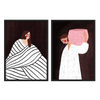 Conjunto de dos cuadros ilustrados con mujeres en fondo oscuro y detalles en blanco y rosa, kudeko.com\n