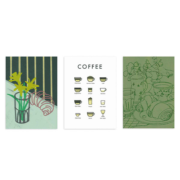 Ensemble de trois tableaux vintage café et nature. Disponible sur kudeko.com