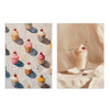 Conjunto de dos cuadros con cupcakes variados y batido cremoso con cereza, en tonos crema, rosa, beige y rojo, de estilo vintage. Disponible en kudeko.com