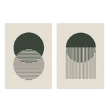 Ensemble de deux tableaux minimalistes avec cercles et lignes. Disponible sur kudeko.com