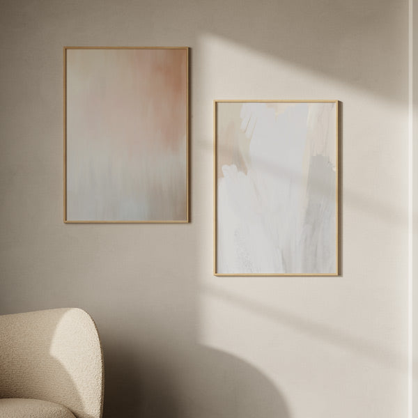 Cuadro abstracto con degradado en beige y blanco, kudeko.com
