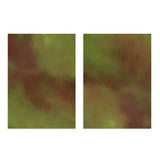 Conjunto de dois quadros com composição abstrata de formas orgânicas difusas em verde oliva, verde musgo e castanho terra, com textura suave e estilo abstrato sereno. Disponível em kudeko.com