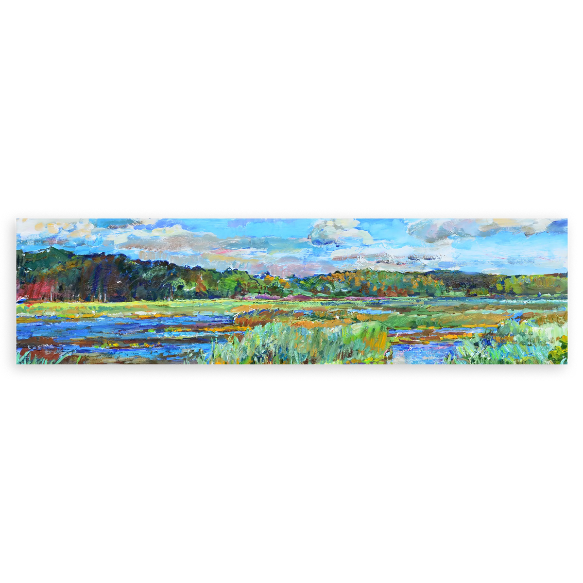 Cuadro horizontal de naturaleza con un paisaje vibrante que muestra un hermoso río disponible en kudeko.com