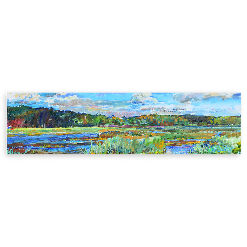 Cuadro horizontal de naturaleza con un paisaje vibrante que muestra un hermoso río disponible en kudeko.com