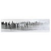 Horizontales Wandbild in Schwarz und Weiß eines nebligen Waldes verfügbar auf kudeko.com