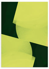 Cuadro abstracto geométrico en tonos verde y amarillo con marco negro, kudeko.com
