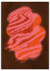 Cuadro abstracto con forma ondulada en tonos rojos y rosas sobre fondo oscuro, kudeko.com
