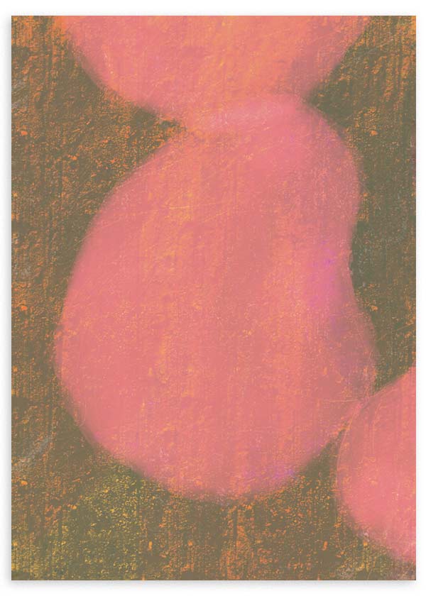 Cuadro abstracto con formas rosadas difusas sobre fondo oscuro texturizado, en marco negro, kudeko.com
