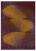 Cuadro abstracto con formas ovaladas doradas sobre fondo granate, en marco negro, kudeko.com
