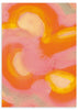 Cuadro abstracto en tonos cálidos con pinceladas en rosa, naranja y amarillo, en marco negro, kudeko.com
