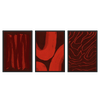 Conjunto de tres cuadros abstractos en tonos burdeos y terracota, kudeko.com\n