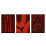 Conjunto de tres cuadros abstractos en tonos burdeos y terracota, kudeko.com
