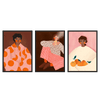 Conjunto de tres cuadros ilustrados coloridos con retratos femeninos modernos, kudeko.com\n