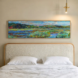 Horizontales Wandbild der Natur mit einer lebendigen Landschaft, die einen schönen Fluss zeigt und auf kudeko.com verfügbar ist.