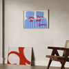 Composición de dos cuadros decorativos de estilo minimalista y abstracto, Composición tipográfica abstracta en azul y rojo, modelo Cozy Invitation