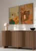 Composición de dos cuadros decorativos de estilo minimalista y orgánico, mujer tropical con fruta en paisaje cálido, modelo Farmer Guava