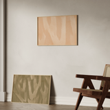 Composición de dos cuadros decorativos de estilo minimalista y abstracto, abstracción orgánica en tonos arena, modelo Velo de Arena