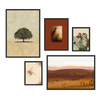 Conjunto de cinco cuadros decorativos con marco de estilo minimalista y orgánico, mural botánico mediterráneo en tonos tierra, modelo Mural III - Raíces