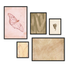 Conjunto de cinco cuadros decorativos con marco de estilo orgánico y minimalista, mural botánico y animal en tonos suaves, modelo Mural III - Huellas Orgánicas