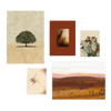 Conjunto de cinco cuadros decorativos sin marco de estilo minimalista y orgánico, mural botánico mediterráneo en tonos tierra, modelo Mural III - Raíces