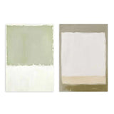 Conjunto de dos cuadros abstractos en verde salvia y tonos tierra con marco negro, kudeko.com
