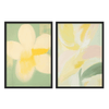 Conjunto de dos cuadros con flores abstractas en tonos amarillos y marco negro, kudeko.com\n