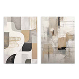 Conjunto de dos cuadros con formas orgánicas, líneas finas y composición en beige, gris, negro y blanco, de estilo abstracto. Disponible en kudeko.com