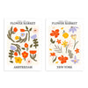 Conjunto de dos cuadros, ilustraciones florales; Flower Market Amsterdam y Flower Market New York