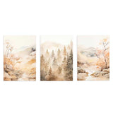 Conjunto de cuadros, bosque, Three Combo - Paisaje Río Watercolor, kudeko.com