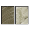 Conjunto de dos cuadros decorativos con marco de estilo minimalista y orgánico, díptico abstracto en tonos salvia y tierra, modelo Two Combo - Bruma de Salvia