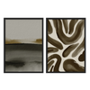 Conjunto de dos cuadros decorativos con marco de estilo minimalista y orgánico, dúo abstracto en tonos cacao y negro, modelo Two Combo - Horizonte de Sombra