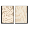 Conjunto de dos cuadros decorativos con marco de estilo minimalista y orgánico, formas orgánicas abstractas en tonos arena, modelo Two Combo - Huellas Orgánicas