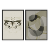Conjunto de dos cuadros decorativos con marco de estilo minimalista y sereno, dúo abstracto en tonos neutros con mariposa etérea, modelo Two Combo - Velo de Mariposa