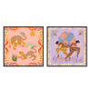 Conjunto de dos cuadros decorativos con marco de estilo orgánico y colorido, dúo ilustrado del mundo y tigres tropicales, modelo Two Combo - The World