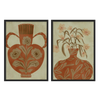 Conjunto de dos cuadros decorativos con marco de estilo orgánico y ilustración, jarrones rústicos con flores en tonos terracota, modelo Two Combo - Rustic Floral Vase