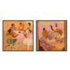 Conjunto de dos cuadros decorativos con marco de estilo orgánico y minimalista, escena femenina de reunión y sobremesa, modelo Two Combo - We Meet Again