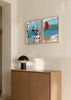 Conjunto de dos cuadros decorativos de estilo mar_y_playa y abstracto, díptico floral y marinero en tonos azules, modelo Two Combo - Vibrant Garden Serenity