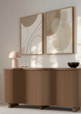Conjunto de dos cuadros decorativos de estilo minimalista y abstracto, díptico abstracto de líneas y formas orgánicas en tonos neutros, modelo Two Combo - Abstract Line Art