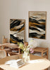 Conjunto de dos cuadros decorativos de estilo minimalista y abstracto, dúo abstracto de montañas en ocre y negro, modelo Two Combo - Rough Mountains