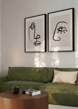 Conjunto de dos cuadros decorativos de estilo minimalista y blanco_y_negro, dúo de rostros abstractos minimalistas, modelo Two Combo - Abstract Face