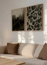 Conjunto de dos cuadros decorativos de estilo minimalista y blanco_y_negro, díptico abstracto animal print leopardo en tonos neutros, modelo Two Combo - Animal Print Leopardo