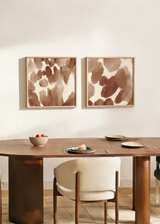 Conjunto de dos cuadros decorativos de estilo minimalista y orgánico, dúo abstracto orgánico en tonos tierra, modelo Two Combo - Manto Salvaje