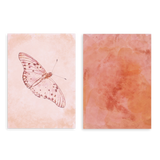 Conjunto de dos cuadros decorativos sin marco de estilo abstracto y minimalista, dúo en terracota con mariposa y abstracción suave, modelo Two Combo - Bruma Terracota