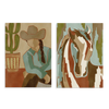Conjunto de dos cuadros decorativos sin marco de estilo ilustración y animales, dúo western de cowgirl desértica y retrato de caballo, modelo Two Combo - Desert Cowgirl and Horse