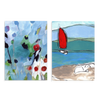 Conjunto de dos cuadros decorativos sin marco de estilo mar_y_playa y ilustración, díptico abstracto floral y marinero en tonos azules, modelo Two Combo - Vibrant Garden Serenity