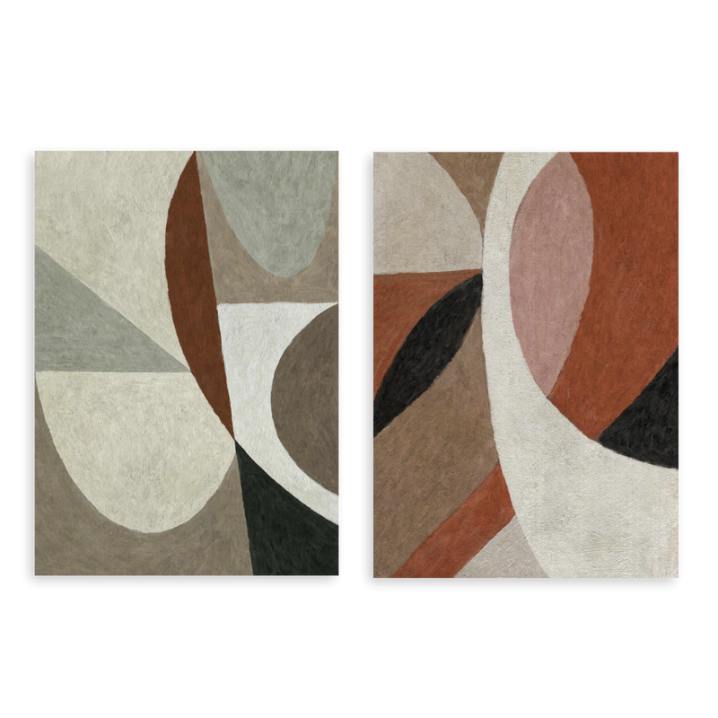 Conjunto de dos cuadros decorativos sin marco de estilo minimalista y abstracto, díptico abstracto orgánico en tonos tierra, modelo Two Combo - Comfy