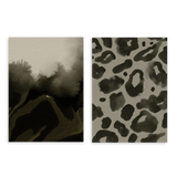 Conjunto de dos cuadros decorativos sin marco de estilo minimalista y blanco_y_negro, díptico abstracto animal print leopardo en tonos neutros, modelo Two Combo - Animal Print Leopardo