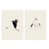Conjunto de dos cuadros decorativos sin marco de estilo minimalista y blanco_y_negro, dúo de cigüeñas en vuelo y en el nido, modelo Two Combo - Cigüeñas