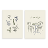 Conjunto de dos cuadros decorativos sin marco de estilo minimalista y orgánico, dúo minimalista de flores y escena cotidiana, modelo Two Combo - La vida es simple